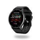 Black SmartWatch ZL02 Pro with round face, black silicone strap, and side buttons. Digital display shows 22:00 PM, 02/08 MON, 78600 steps, 257 kcal, 5.58km, heart rate 068, and a heart rate graph. Modern design. Product rendering.