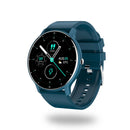 SmartWatch ZL02 Pro: dark teal silicone strap, round black digital display with silver bezel. Shows AUG 05, 23°C, 089 BPM, 02805 steps, & charging icon. Modern graphic render on white.