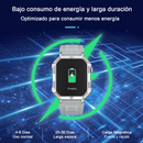 Grey, rugged G106 smartwatch on a futuristic blue background. Its black screen displays a green "Charging" battery icon. Side buttons are labeled WATER, RESIST, POWER, SPORT. A green lightning bolt graphic highlights its low power consumption & fast magnetic charging. Graphic design.