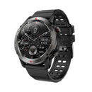 SmartWatch NX9: Black, round with metallic gray bezel & textured silicone strap. Digital AMOLED screen shows 10:10, 04/06, steps, heart rate, weather, 50% battery, and gear design. "UP", "DOWN", "SOUND" labels. Graphic design on white.