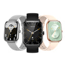 Three SmartWatch KT65 Pro models: grey with silver case, black with black case, and pink with rose gold case. All have square faces, silicone straps, and displays showing "Wed 06" and "104" heart rate. Graphic render.