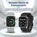 Rugged G106 smartwatches (light grey & black) with silicone straps & orange-accented metal bezels. Graphic design shows screens tracking fitness: 76% goal, steps, heart rate, calories, distance. Bezels feature "WATER", "RESIST", "POWER", "SPORT" labels.