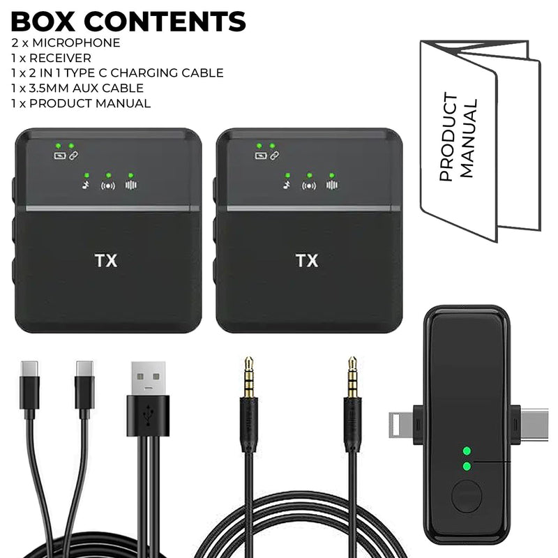 Micrófono Inalámbrico Dual SX31 Compatible iPhone Android