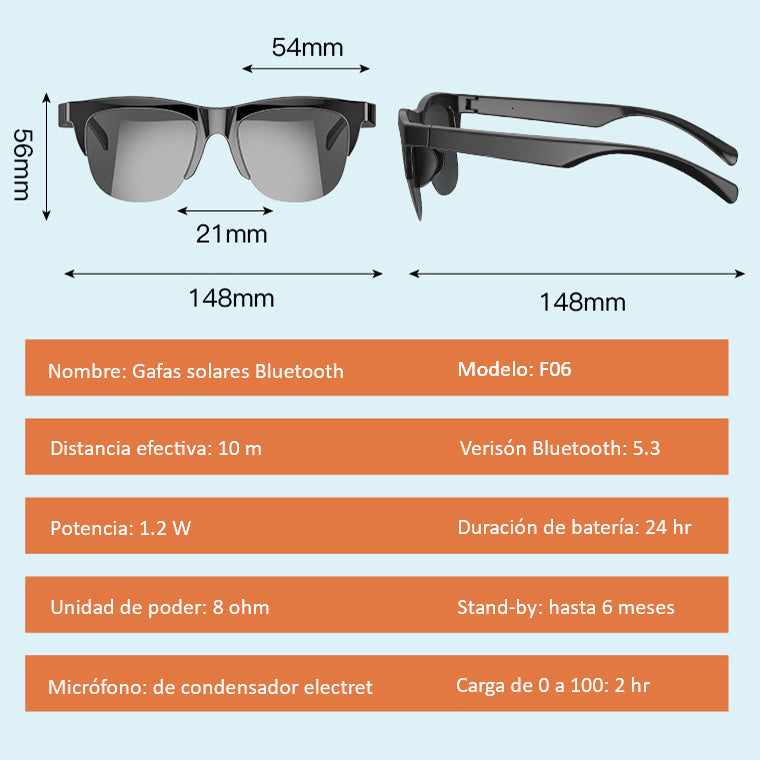 Gafas de Sol Bluetooth Unisex Modelo F06 Compatibles on Android e iOS