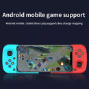 Teal & red BSP-D3 mobile gamepad with a phone playing a game. Shows joysticks, D-pad, and buttons. On-image text: 'Android mobile game support'. Graphic design for Android/iOS gaming control.