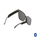 Sleek dark gray PA3 Bluetooth smart glasses, a graphic design. Features rectangular dark lenses and audio components integrated into the thick temples. Isolated on a white background with a blue Bluetooth logo.