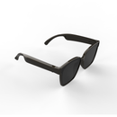 Smooth dark gray Bluetooth smart glasses (PA3) with dark lenses and stylish cat-eye frames. Thicker temples indicate audio tech. Clean graphic design on white.