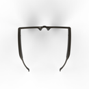 Top-down view of dark, glossy PA3 Bluetooth smart glasses frame with integrated audio temples. Sleek, minimalist design, rendered on white.