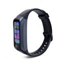 Black Smart Band C60 with vibrant AMOLED screen displaying time, steps, and app icons. Features a dark grey rectangular casing and a black silicone strap with adjustment holes, shown on a white background.