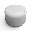 V-M500 ultrasonic humidifier in white, featuring a smooth, matte cylindrical body with a rounded top and a narrow mist vent. Subtle details at the base. 3D graphic design on a white background.