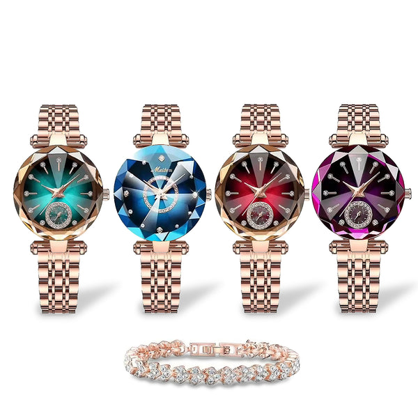 Reloj de Mujer Reginald P719 Dial Tipo Diamante + Pulsera de Lujo