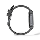 Dark gray G106 smartwatch, side profile. Features a rugged, layered case & smooth rubber strap. Sporty design; graphic render on white background.