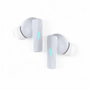 Glossy white Mate 60 Pro wireless earbuds, modern stem design with a faint blue light indicator on each. Graphic render on white background.
