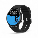 Black round smartwatch ZL73J with a 1.39" screen displaying 09:30, WED 05/20, and an astronaut graphic. Features a black silicone strap with silver buckle and two side buttons. Studio shot, graphic design.