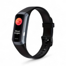 Black Smart Band C60 fitness tracker with a sleek, dark gray/silver-trimmed rectangular AMOLED screen showing 'Blood oxygen' text and a red icon. Features a black silicone strap. Modern product graphic on white.
