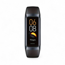 Sleek black Smart Band C60 with dark gray silicone strap & vibrant AMOLED display showing '06 08', an abstract fiery graphic, & '75 bpm'. Clean studio product render.