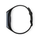 Black Smart Band C68 fitness tracker with a glossy, curved screen & slim silicone strap, forming a D-shape on a white background. This sleek, minimalist real product image highlights its buckle clasp for fitness & health.