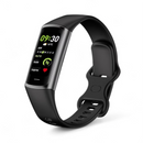 Black Smart Band C68 fitness tracker with a dark gray metallic-look case & silicone strap. Its screen shows 09:30, 14°C, 5600 steps, and 75BPM heart rate. Product photo.