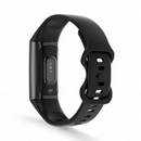 Black Smart Band C68. Matte perforated silicone strap with buckle. Glossy rectangular tracker unit features a sensor area and "USB" text. Sleek fitness wearable, a graphic design on white.