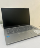 Used silver-gray ASUS VivoBook X415EA laptop, open. Black screen, dark gray keys, touchpad. ASUS logo below screen, Intel Core i3 sticker on palm rest. Sleek, real photo on white surface.